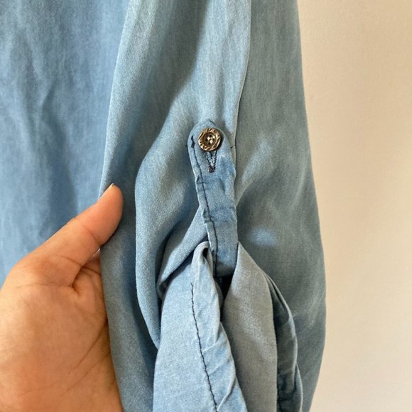 BNWT Women's Solid Blue Pullover V-Neck Long Sleeve Denim Tunic Dress Size UK 14 - Picture 5 of 10